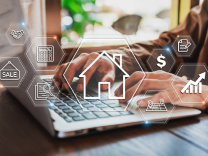 Businessman using laptop to search, Planning and investing in real estate, Property management concept